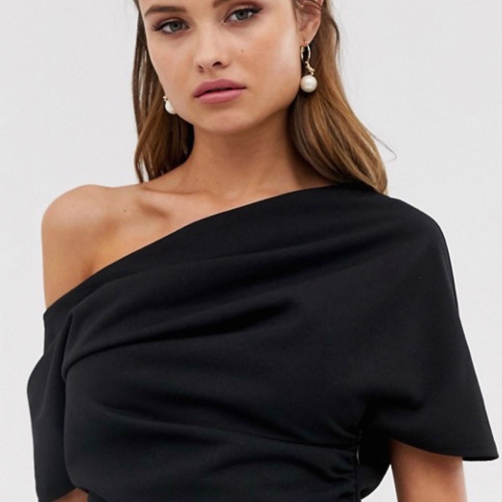 ASOS pleated one shoulder pencil midi dress